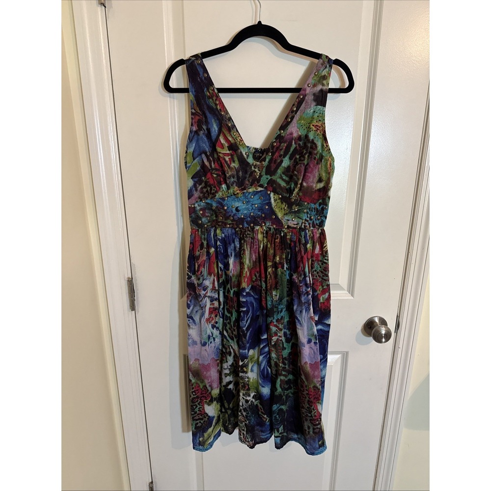 Vintage Lola P Y2K Floral Sleeveless Embellished Dress Size Large Boho Whimsy